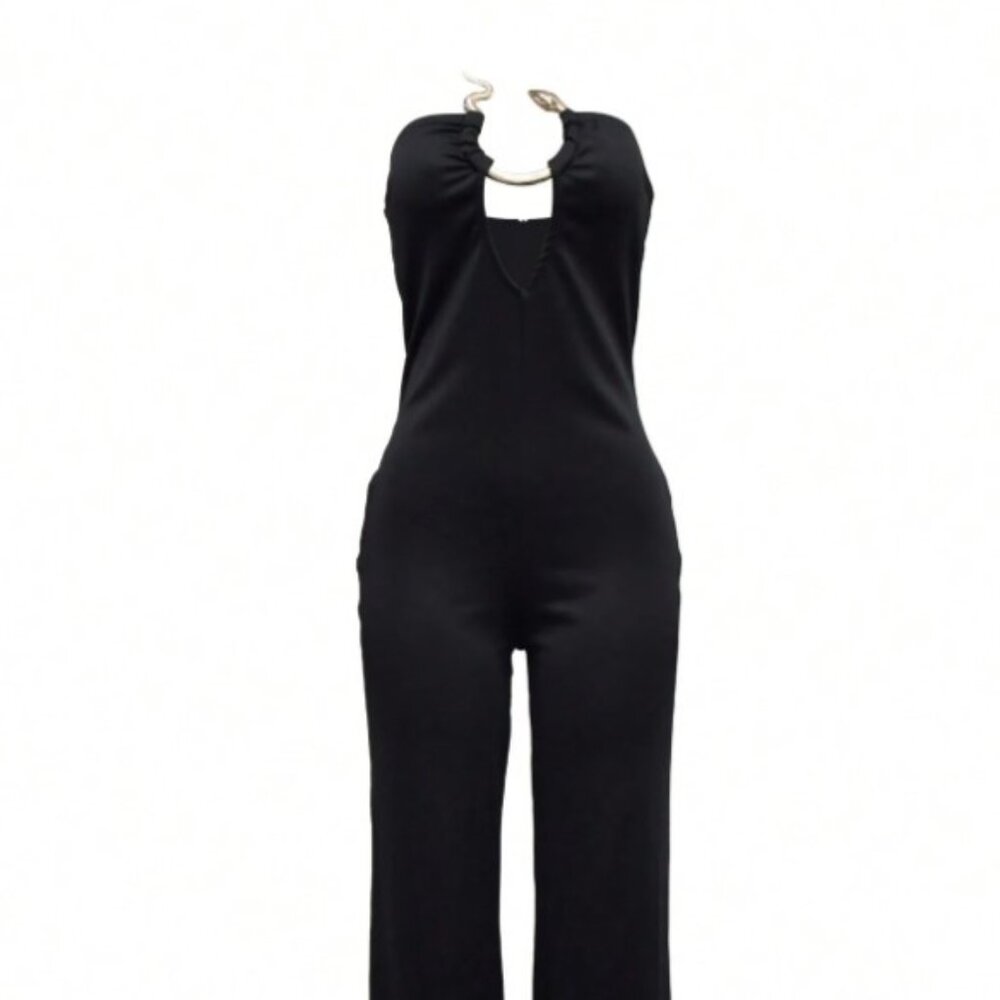 Women’s Smocked Wide-leg Strapless Snake Charm Jumpsuit - Picture 3 of 9